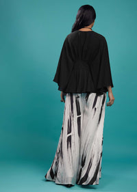 Black Georgette Top With White And Black Striped Palazzo In Satin