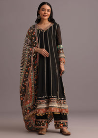 Black Gotta Work Anarkali Suit With Printed Dupatta