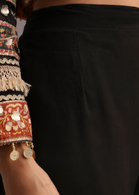 Black Gotta Work Anarkali Suit With Printed Dupatta