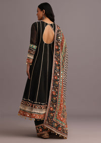 Black Gotta Work Anarkali Suit With Printed Dupatta