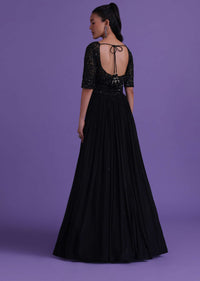 Black Gown In Chinon With Cut Dana, Beads, And Sequins Work