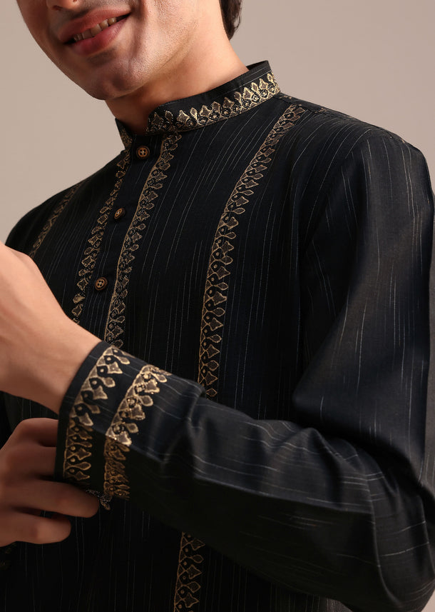 Black Hand Block Print Kurta Set