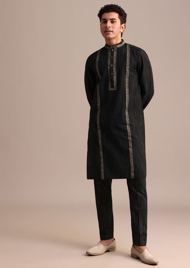 Black Hand Block Print Kurta Set