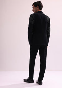 Black Hand Embellished Lapel Tuxedo With Shirt And Pants