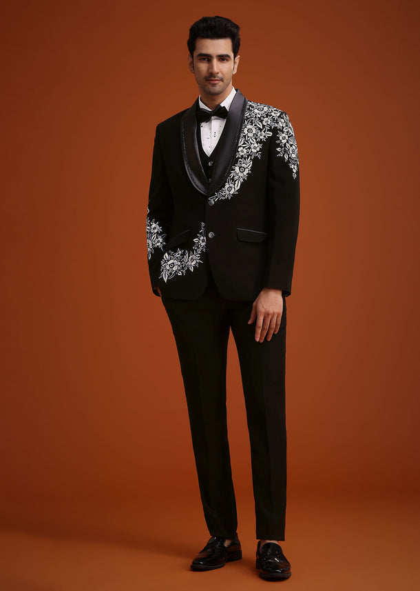 Black Hand Embellished Tuxedo Set