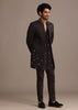 Black Hand Embroidered Indo Western Set in Silk Blend