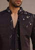 Black Hand Embroidered Indo Western Set in Silk Blend