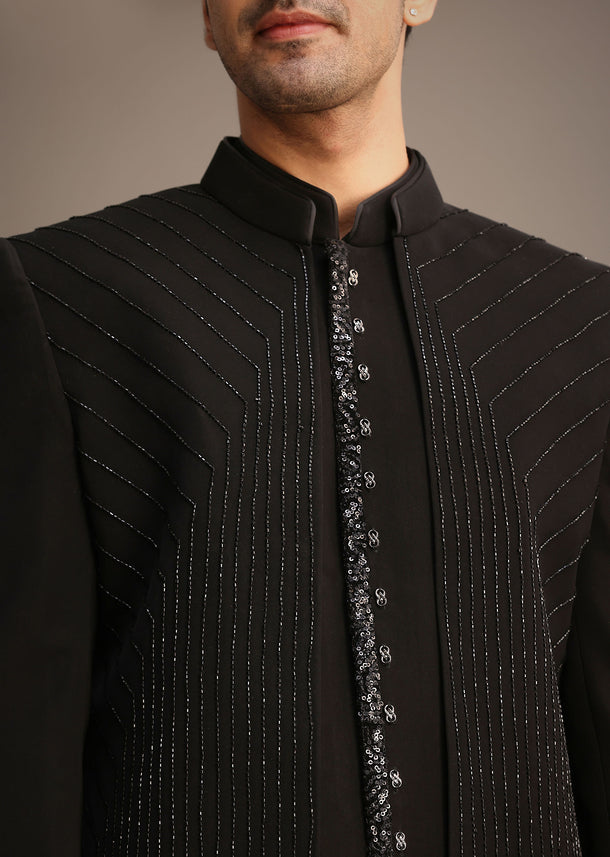 Black Hand Embroidered Indowestern And Kurta Set