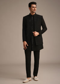 Black Hand Embroidered Indowestern And Kurta Set