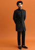 Black Hand Embroidered Velvet Indowestern Set For Men