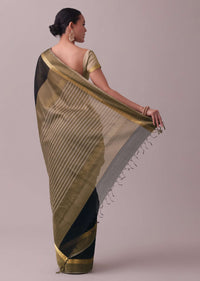 Black Handloom Saree In Chanderi Silk And Cotton With Zari Work