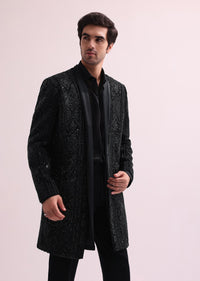 Black Indo Western Lapel Jacket With Shirt And Pant