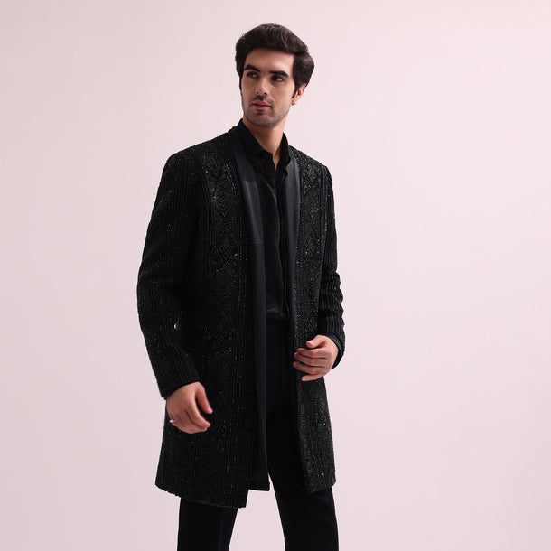 Black Indo Western Lapel Jacket With Shirt And Pant
