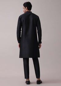 Black Indowestern Achkan Jacket Set In Silk With Moti Embroidery