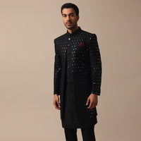 Black Indowestern Adorned With Intricate Mirror Embroidery