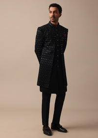 Black Indowestern Adorned With Intricate Mirror Embroidery