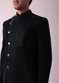 Black Indowestern In Suting Fabric With Intricate Embroidery