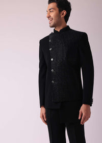 Black Indowestern In Suting Fabric With Intricate Embroidery