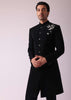 Black Embroidered Indowestern Suit With Mandarin Collar