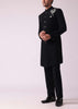 Black Embroidered Indowestern Suit With Mandarin Collar