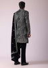 Black Sherwani In Velvet With Thread Embroidery