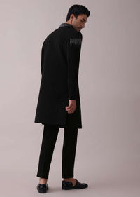 Black Indowestern Jacket Set In Suiting Fabric With Cut Dana Embroidery
