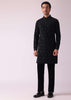 Black Indowestern Set In Velvet With Thread Embroidery