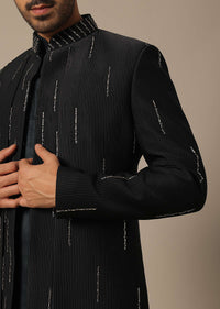 Black Indowestern Set With Embroidered Detail