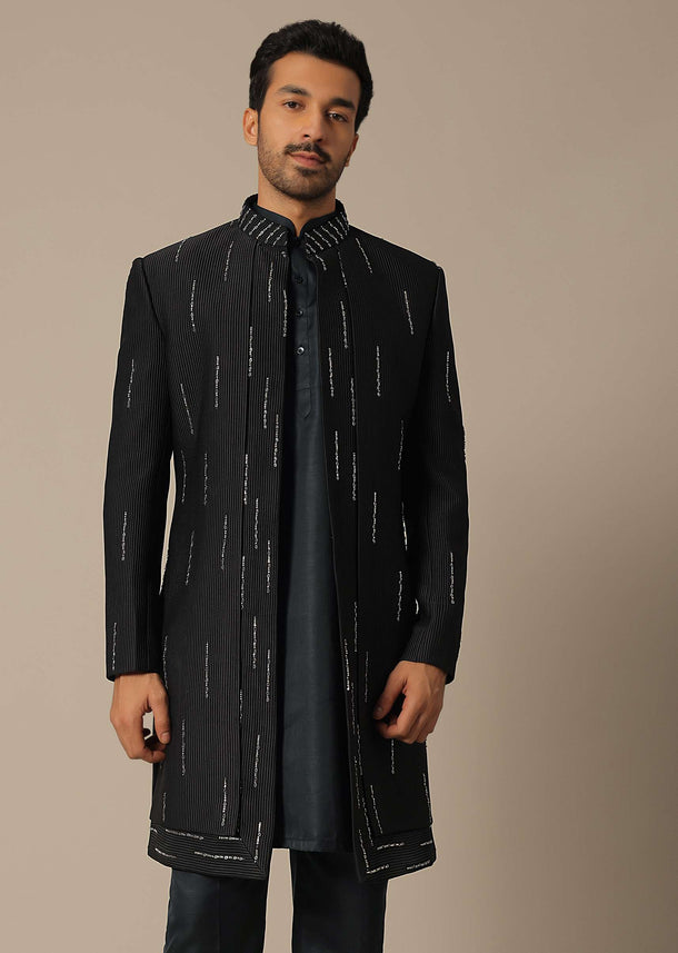 Black Indowestern Set With Embroidered Detail