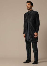 Black Indowestern Set With Embroidered Detail