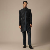 Black Indowestern Set With Embroidered Detail