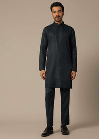 Black Indowestern Set With Embroidered Detail