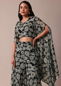 Black Indowestern Set With Geometric Print