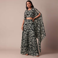 Black Indowestern Set With Geometric Print