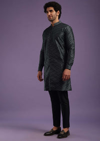 Black Jacket Kurta Set In Cotton Silk With Sequins And Thread Work