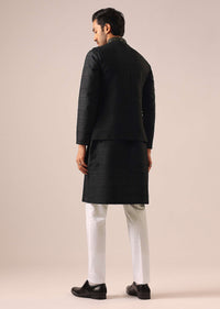 Black Jacket Kurta Set with Embroidered Work