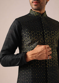 Black Jacket Kurta Set with Embroidered Work