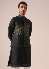 Black Jacket Kurta Set with Embroidered Work