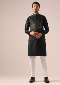 Black Jacket Kurta Set with Embroidered Work