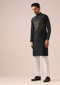 Black Jacket Kurta Set with Embroidered Work