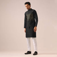 Black Jacket Kurta Set with Embroidered Work