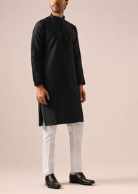 Black Jacket Kurta Set with Embroidered Work