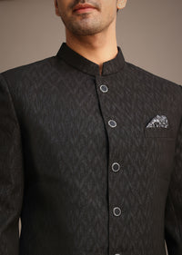 Black Jacquard Silk Indowestern Set