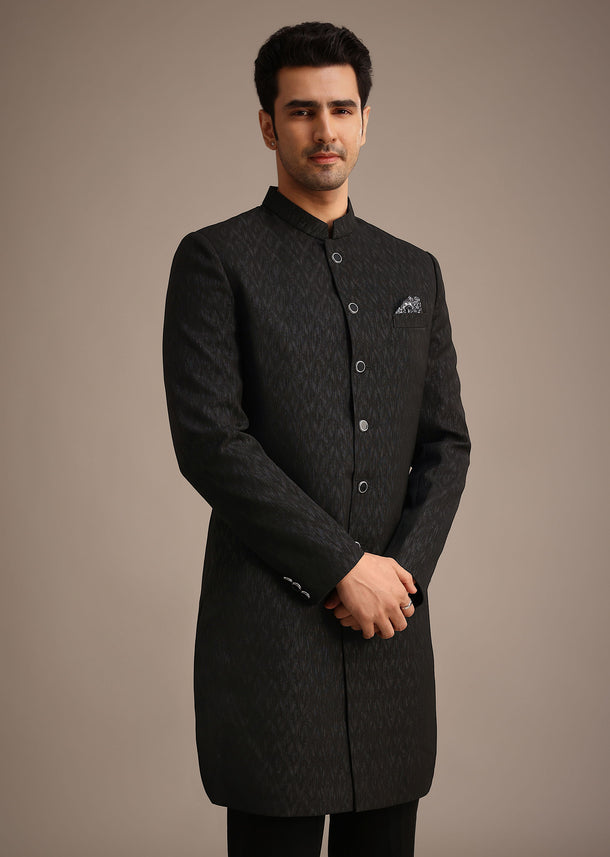 Black Jacquard Silk Indowestern Set