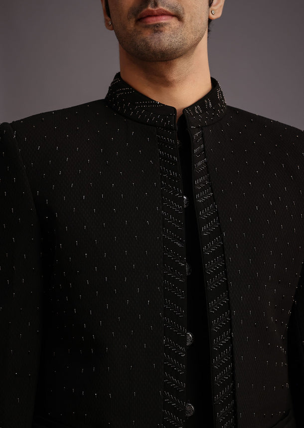 Black Jodhpuri Kurta Set With Handwork