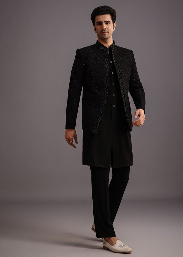 Black Jodhpuri Kurta Set With Handwork