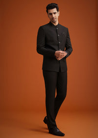 Black Jodhpuri Set With Pocket Square