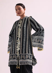 Printed With Embroidery Black Kurta Dhoti Set With Potali
