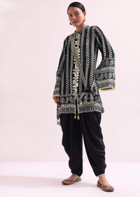 Printed With Embroidery Black Kurta Dhoti Set With Potali