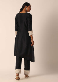 Black Kurta Set In Cotton With Patchwork Embroidery